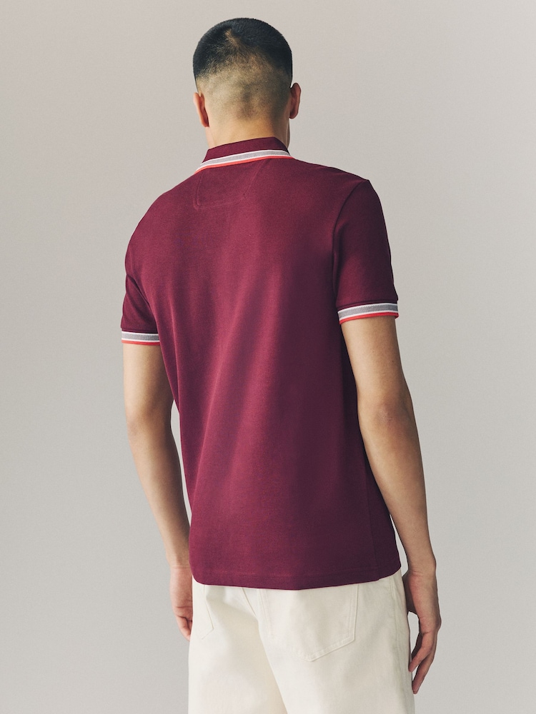 BOSS Maroon Tipped Paddy 100% Cotton Polo Shirt - Image 2 of 4