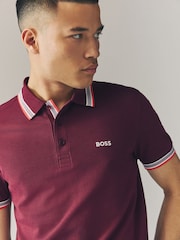 BOSS Maroon Tipped Paddy 100% Cotton Polo Shirt - Image 3 of 4