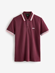 BOSS Maroon Tipped Paddy 100% Cotton Polo Shirt - Image 4 of 4