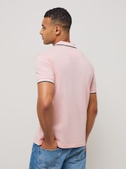 BOSS Pink Regular Fit Paddy Tipped Collar 100% Cotton Polo Shirt - Image 3 of 5