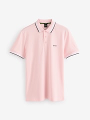 BOSS Pink Regular Fit Paddy Tipped Collar 100% Cotton Polo Shirt - Image 5 of 5
