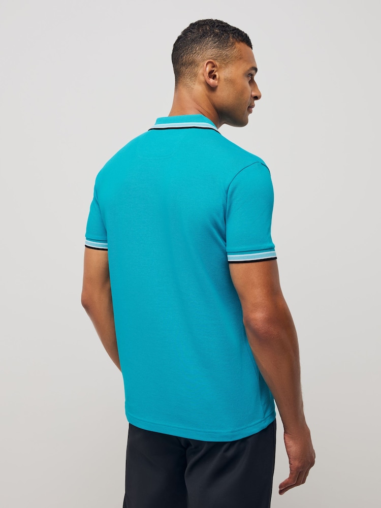 Sky Blue - BOSS Regular Fit Paddy Tipped Collar 100% Cotton Polo Shirt - Image 2 of 5