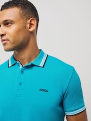 Sky Blue - BOSS Regular Fit Paddy Tipped Collar 100% Cotton Polo Shirt - Image 3 of 5