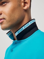 Sky Blue - BOSS Regular Fit Paddy Tipped Collar 100% Cotton Polo Shirt - Image 4 of 5