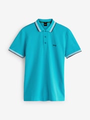 Sky Blue - BOSS Regular Fit Paddy Tipped Collar 100% Cotton Polo Shirt - Image 5 of 5