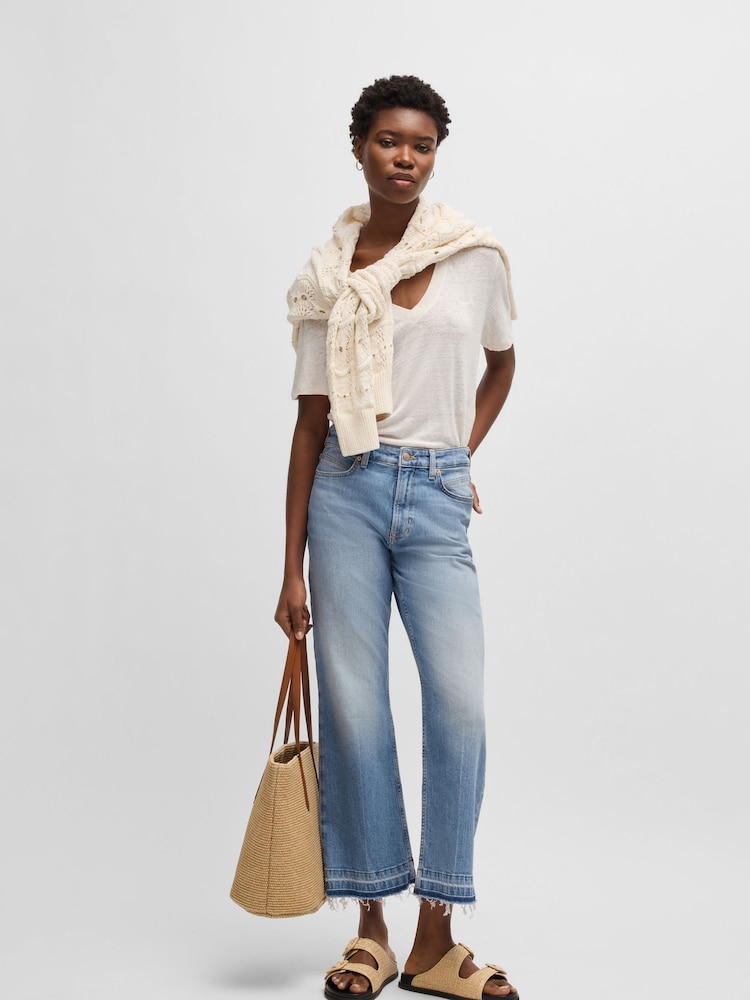 BOSS Blue Light Wash Kick Flare Stretch Denim Jeans - Image 3 of 5