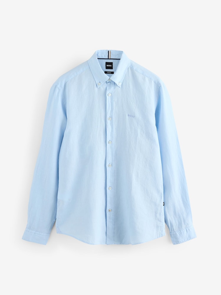 BOSS Light Blue Regular-Fit 100% Linen Shirt - Image 1 of 1