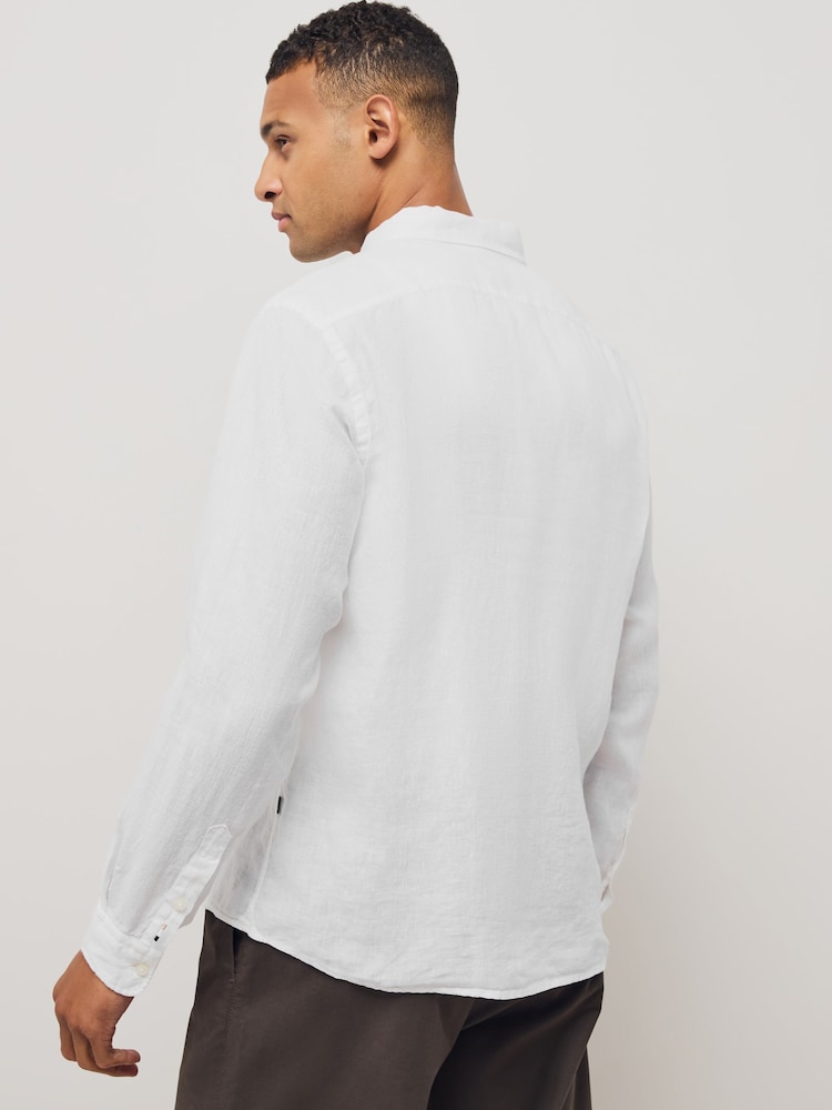 BOSS White Regular Fit Liam 100% Linen Shirt - Image 2 of 5