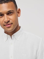 BOSS White Regular Fit Liam 100% Linen Shirt - Image 3 of 5