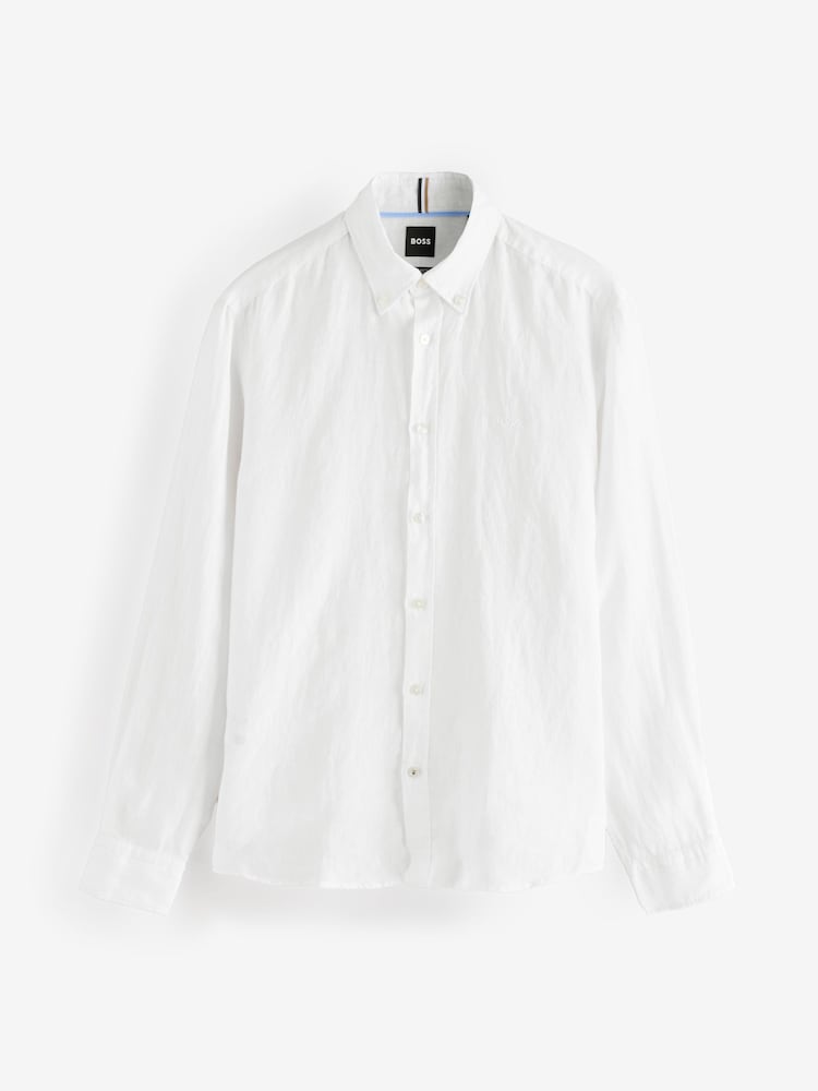 BOSS White Regular Fit Liam 100% Linen Shirt - Image 5 of 5
