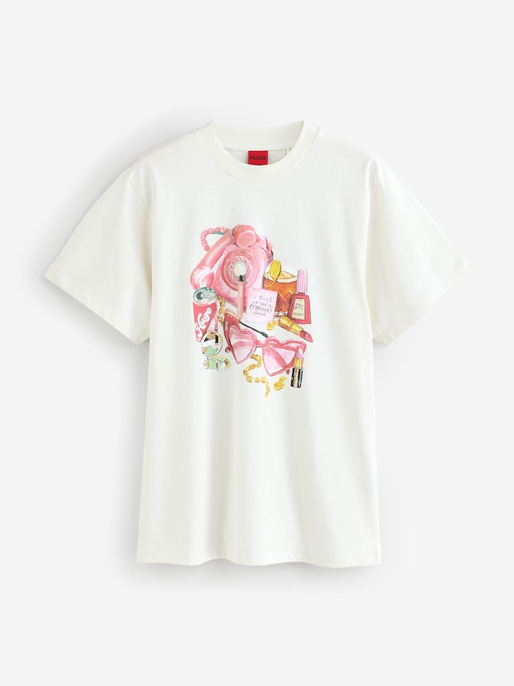 HUGO Natural Oversized Lipstick Graphic Print Jersey 100% Cotton T-Shirt - Image 1 of 1