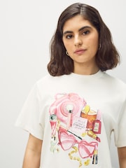 HUGO Natural Oversized Lipstick Graphic Print Jersey 100% Cotton T-Shirt - Image 3 of 4