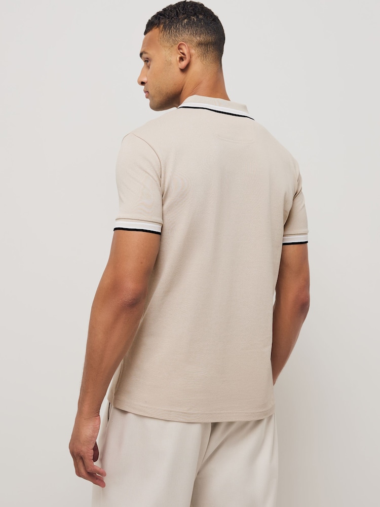 BOSS Cream Regular Fit Paddy Tipped Collar Polo Shirt - Image 2 of 5