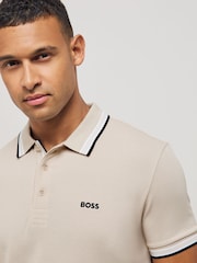 BOSS Cream Regular Fit Paddy Tipped Collar Polo Shirt - Image 3 of 5