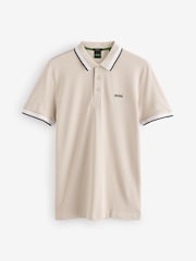 BOSS Cream Regular Fit Paddy Tipped Collar Polo Shirt - Image 5 of 5