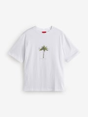 HUGO White 100% Cotton Palm Tree Logo T-Shirt - Image 1 of 1
