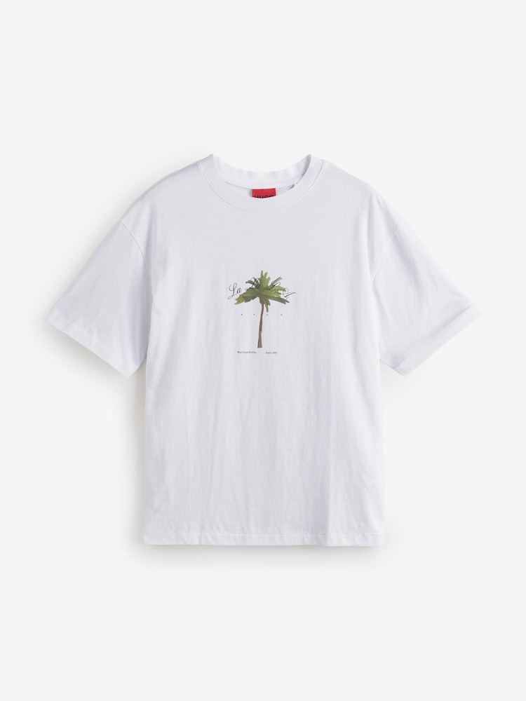HUGO White 100% Cotton Palm Tree Logo T-Shirt - Image 1 of 1