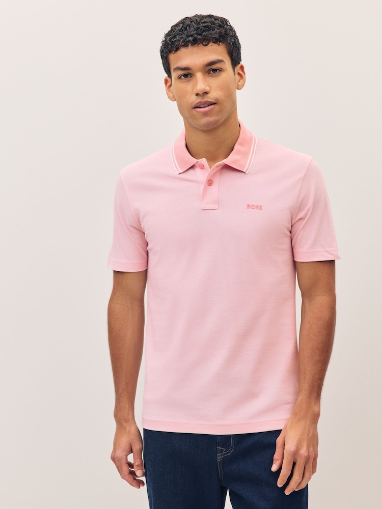 Rosa - BOSS Relaxed Fit Tipped Collar Polo Shirt - Imagen 1 de 4