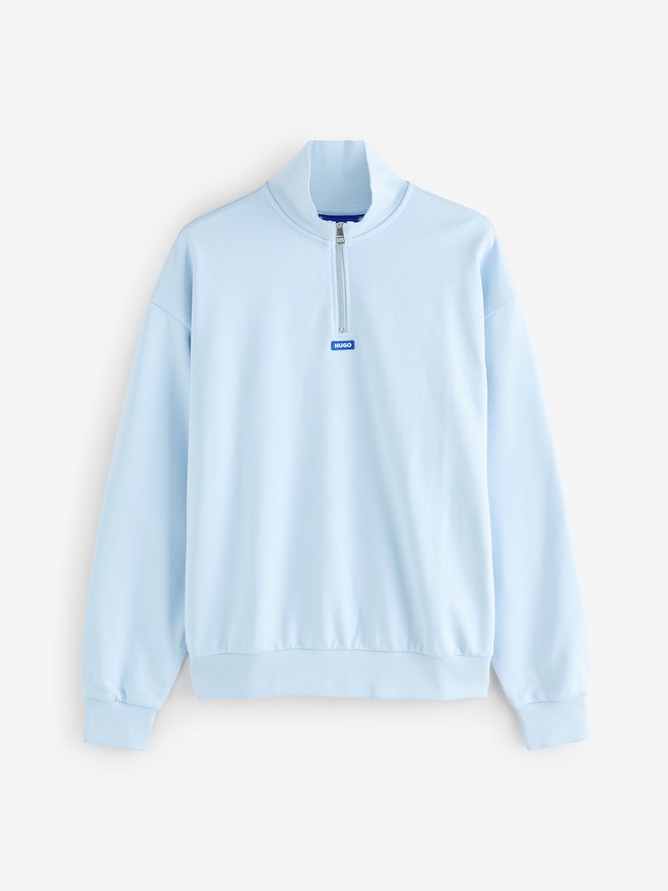 HUGO Blue Logo 1/4 Zip 100% Cotton Sweat Top - Image 1 of 1