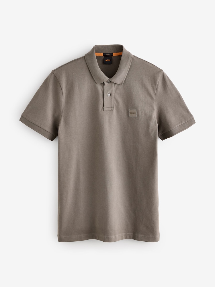 BOSS Brown Passenger Slim-Fit Box Logo Polo Shirt - Image 4 of 4