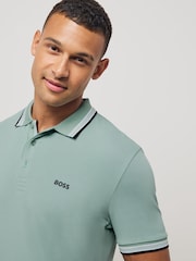 BOSS Grey Chrome Regular Fit Paddy Tipped Collar 100% Cotton Polo Shirt - Image 3 of 5