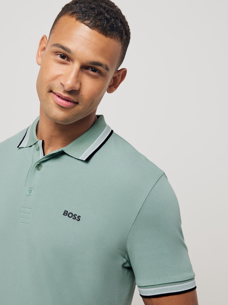 BOSS Grey Chrome Regular Fit Paddy Tipped Collar Polo Shirt - Image 3 of 5
