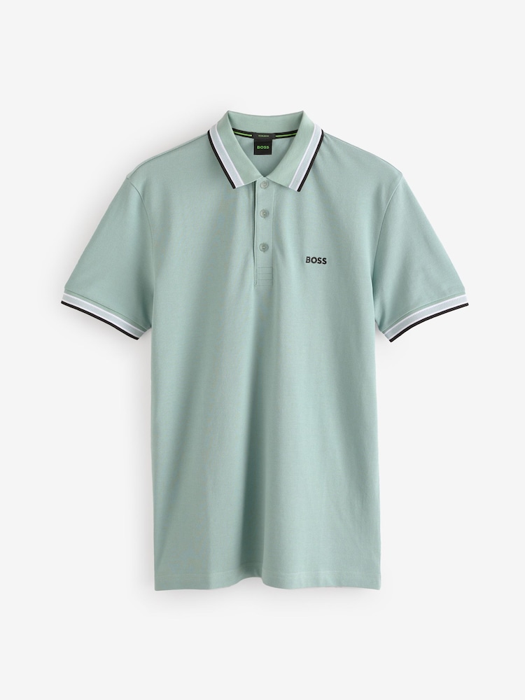 BOSS Grey Chrome Regular Fit Paddy Tipped Collar 100% Cotton Polo Shirt - Image 5 of 5