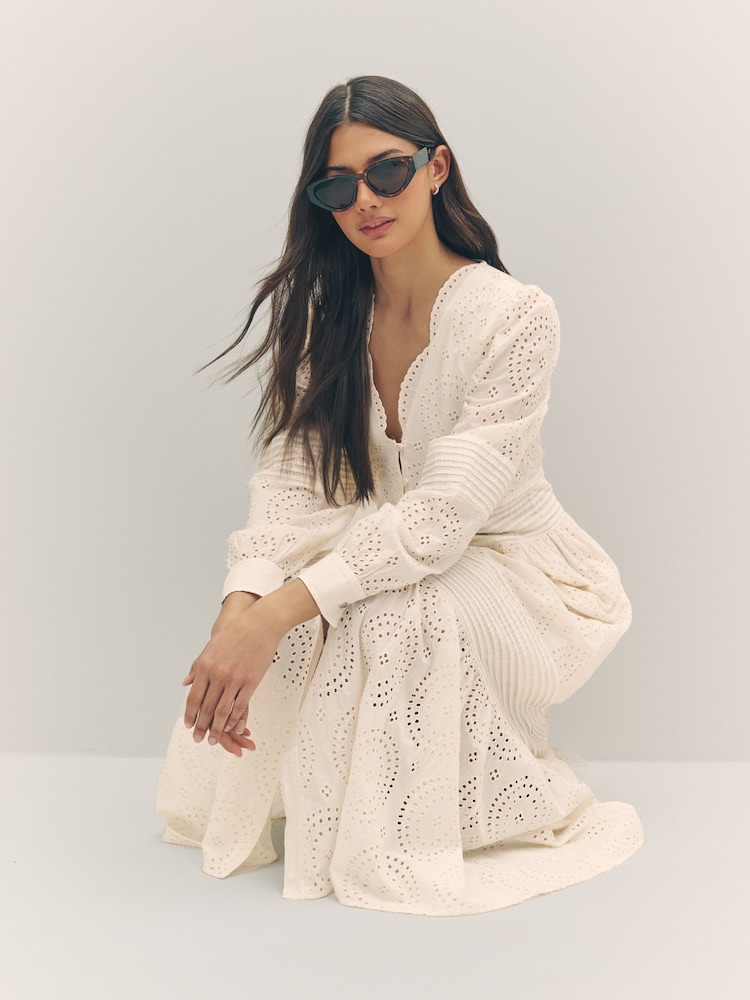 BOSS White 100% Cotton Crochet Maxi Dress - Image 2 of 9