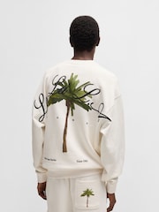 HUGO Natural 100% Cotton Palm Tree Back Graphic Sweat Top - Image 2 of 6