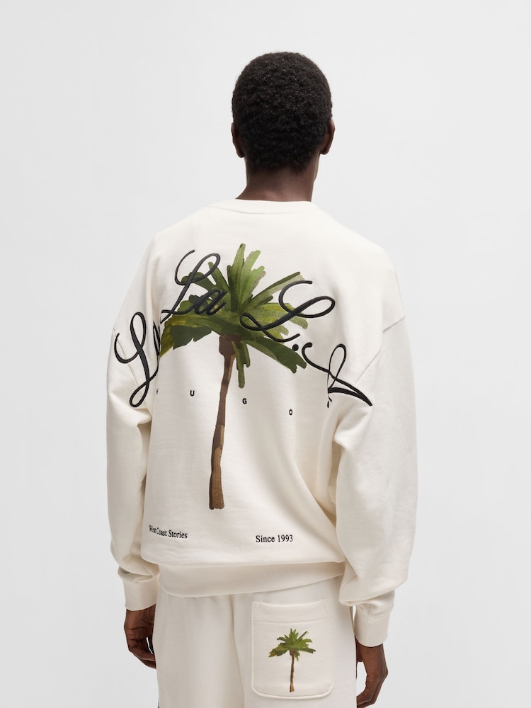HUGO Natural 100% Cotton Palm Tree Back Graphic Sweat Top - Image 2 of 6
