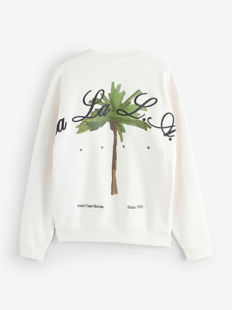 HUGO Natural 100% Cotton Palm Tree Back Graphic Sweat Top - Image 6 of 6