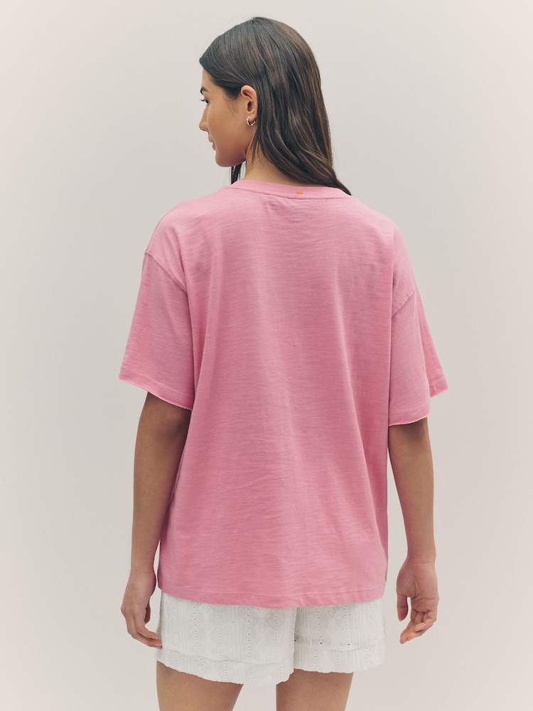 BOSS Pink Oversize 100% Cotton Cocktail Glass Graphic T-Shirt - Image 2 of 4