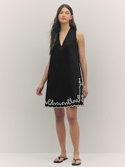BOSS Black 100% Cotton A Line Embroidered Detail Mini Dress - Image 1 of 1