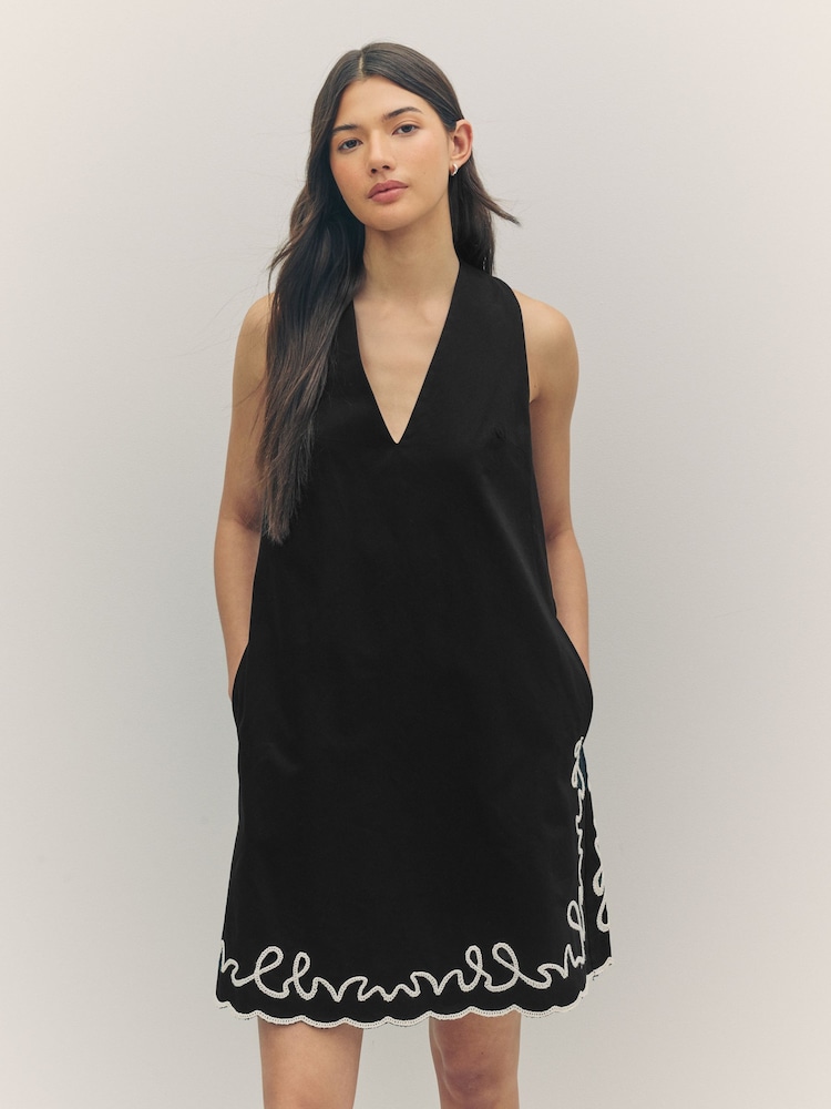 BOSS Black 100% Cotton A Line Embroidered Detail Mini Dress - Image 2 of 6 BOSS Black 100% Cotton A Line Embroidered Detail Mini Dress - Image 2 of 6
