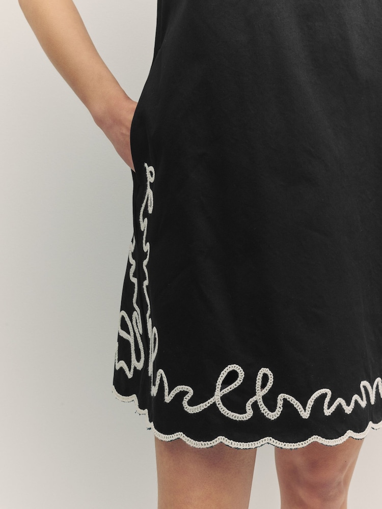 BOSS Black 100% Cotton A Line Embroidered Detail Mini Dress - Image 5 of 6