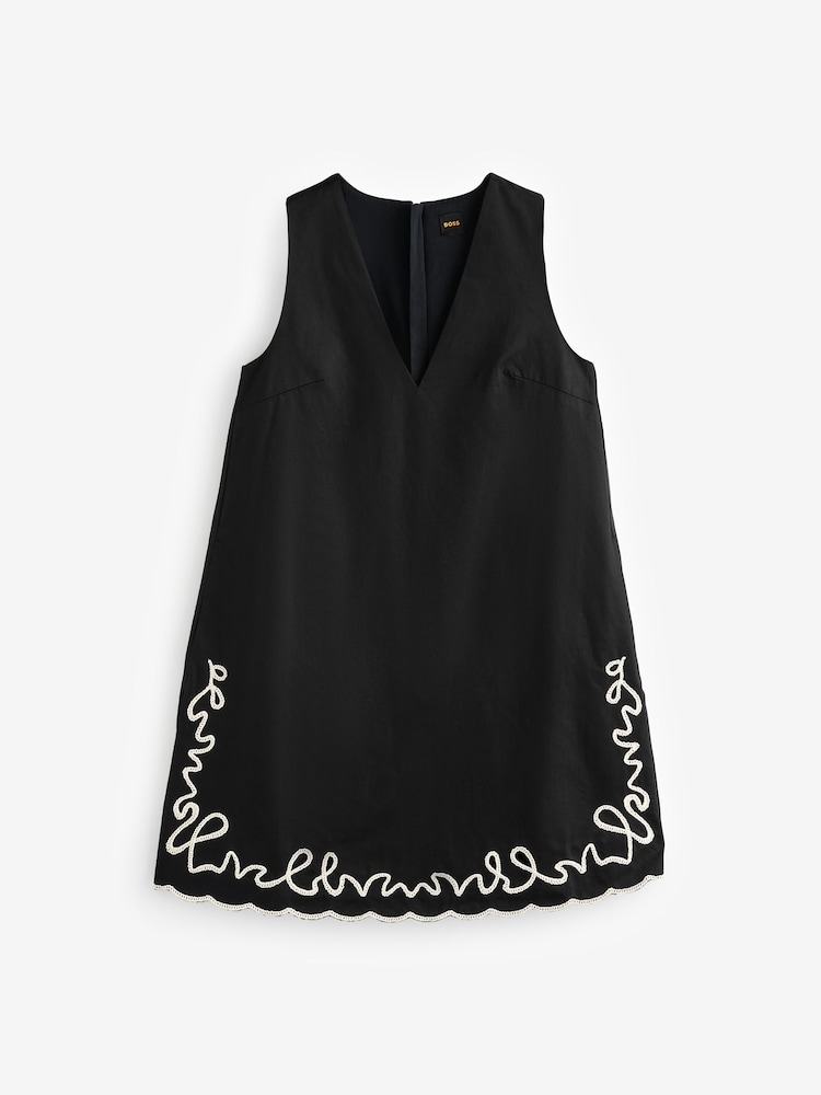 BOSS Black 100% Cotton A Line Embroidered Detail Mini Dress - Image 6 of 6 BOSS Black 100% Cotton A Line Embroidered Detail Mini Dress - Image 6 of 6
