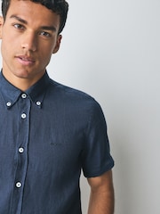 BOSS Light Blue Slim Fit Roan 100% Linen Shirt - Image 3 of 5
