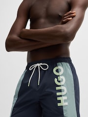 HUGO Blue Colourblock Swim Shorts - Image 1 of 7