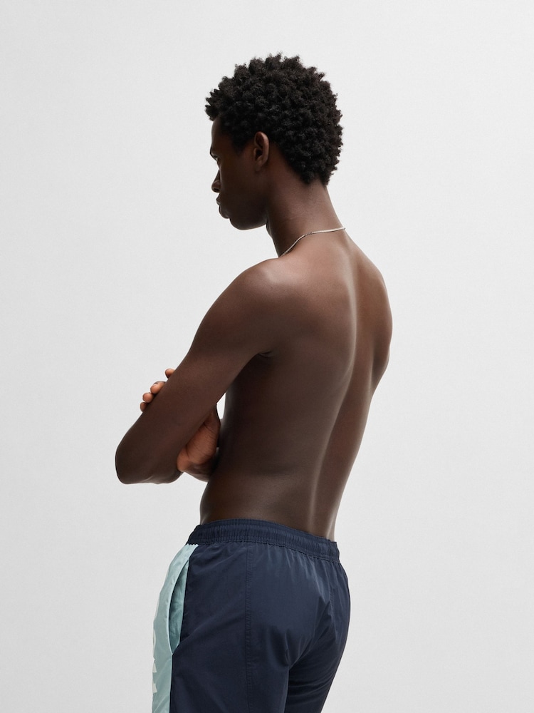 HUGO Blue Colourblock Swim Shorts - Image 2 of 7