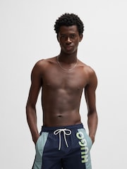 HUGO Blue Colourblock Swim Shorts - Image 3 of 7