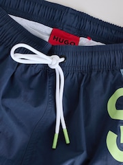 HUGO Blue Colourblock Swim Shorts - Image 6 of 7