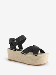 BOSS Black Platform Raffia Leather Strap Sandals - Image 2 of 7