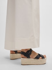 BOSS Black Platform Raffia Leather Strap Sandals - Image 7 of 7