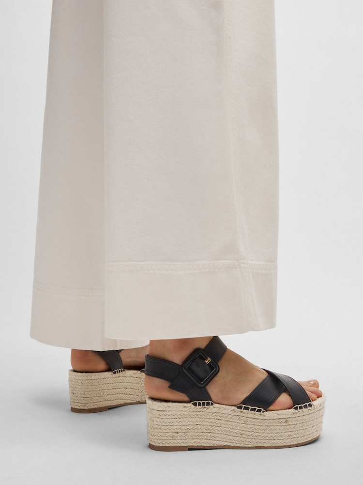 BOSS Black Platform Raffia Leather Strap Sandals - Image 7 of 7