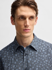 BOSS Blue Roan Slim-Fit Shirt - Image 4 of 6