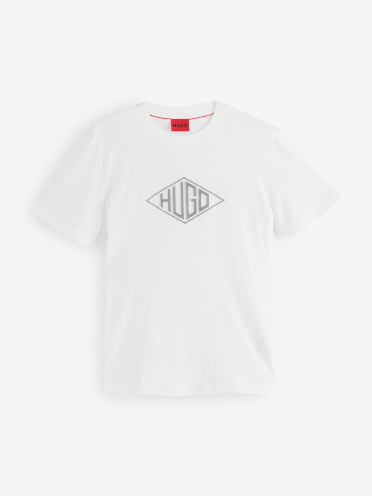 HUGO White Diamond 100% Cotton Logo T-Shirt - Image 5 of 5