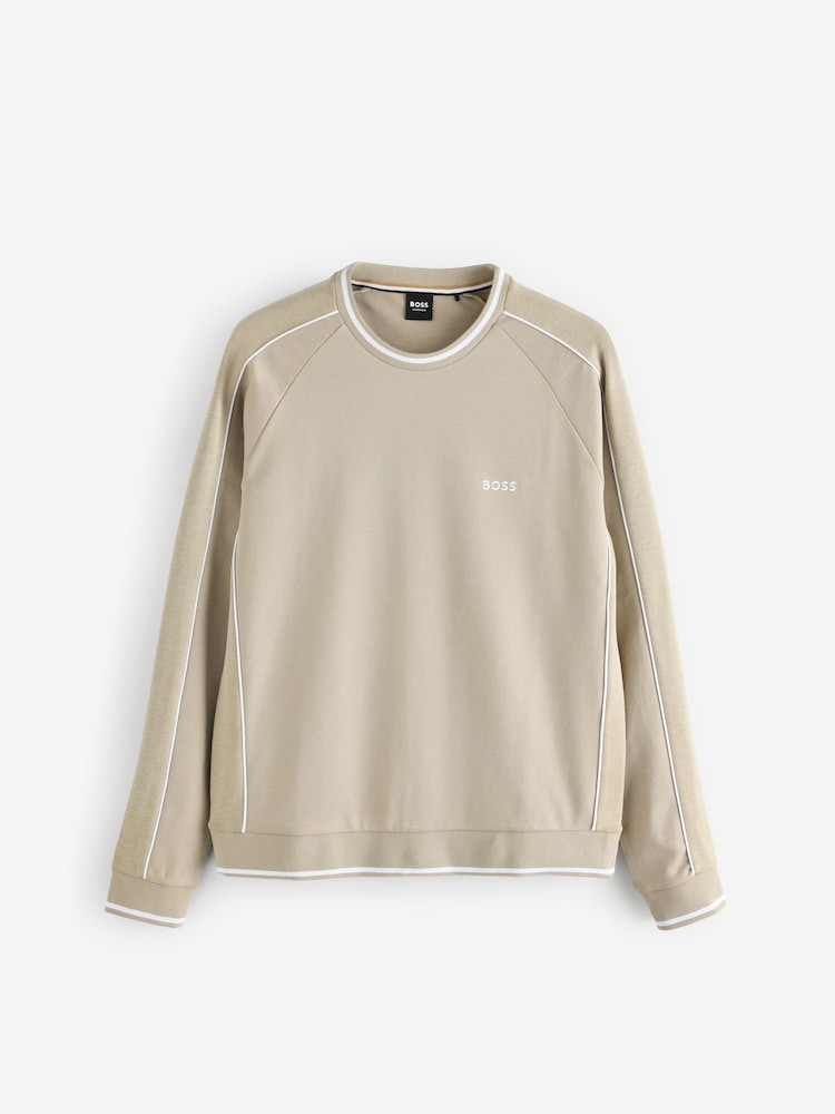 BOSS Cream Panel Detail Logo Sweatshirt - Image 1 of 1