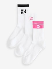 HUGO White Logo Crew Socks 3 Pack - Image 1 of 3