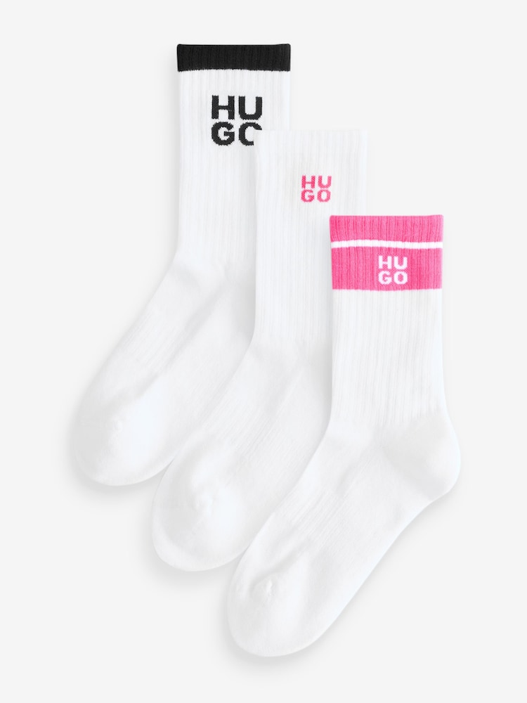 HUGO White Logo Crew Socks 3 Pack - Image 1 of 3