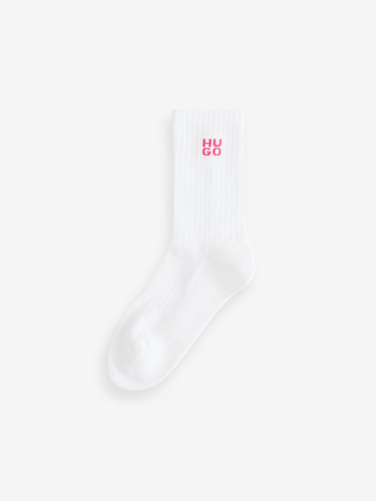 HUGO White Logo Crew Socks 3 Pack - Image 2 of 3